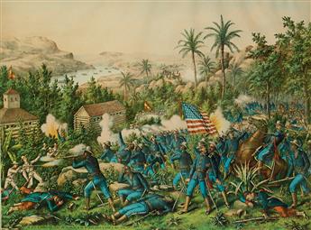 (MILITARY--SPANISH AMERICAN WAR.) The Battle of Quasimas Near Santiago. June 24th 1898. The 9th and 10th Colored Calvary in Support of